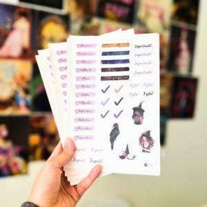 cartela de adesivos com tema de bruxa para planners e agendas
