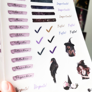 cartela de adesivos com tema de bruxa para planners e agendas